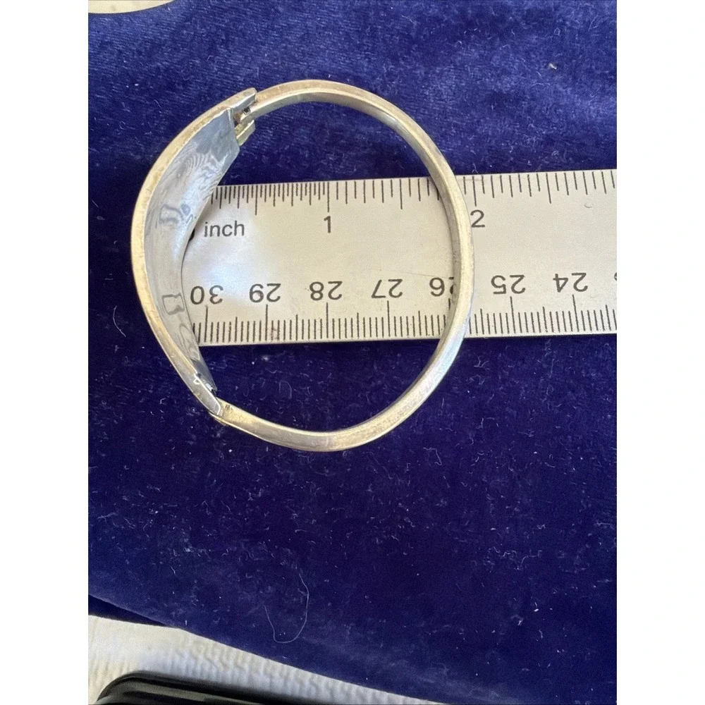 Sterling Silver 925 Abalone Blue Floral Bangle Bracelet Taxco Mexico